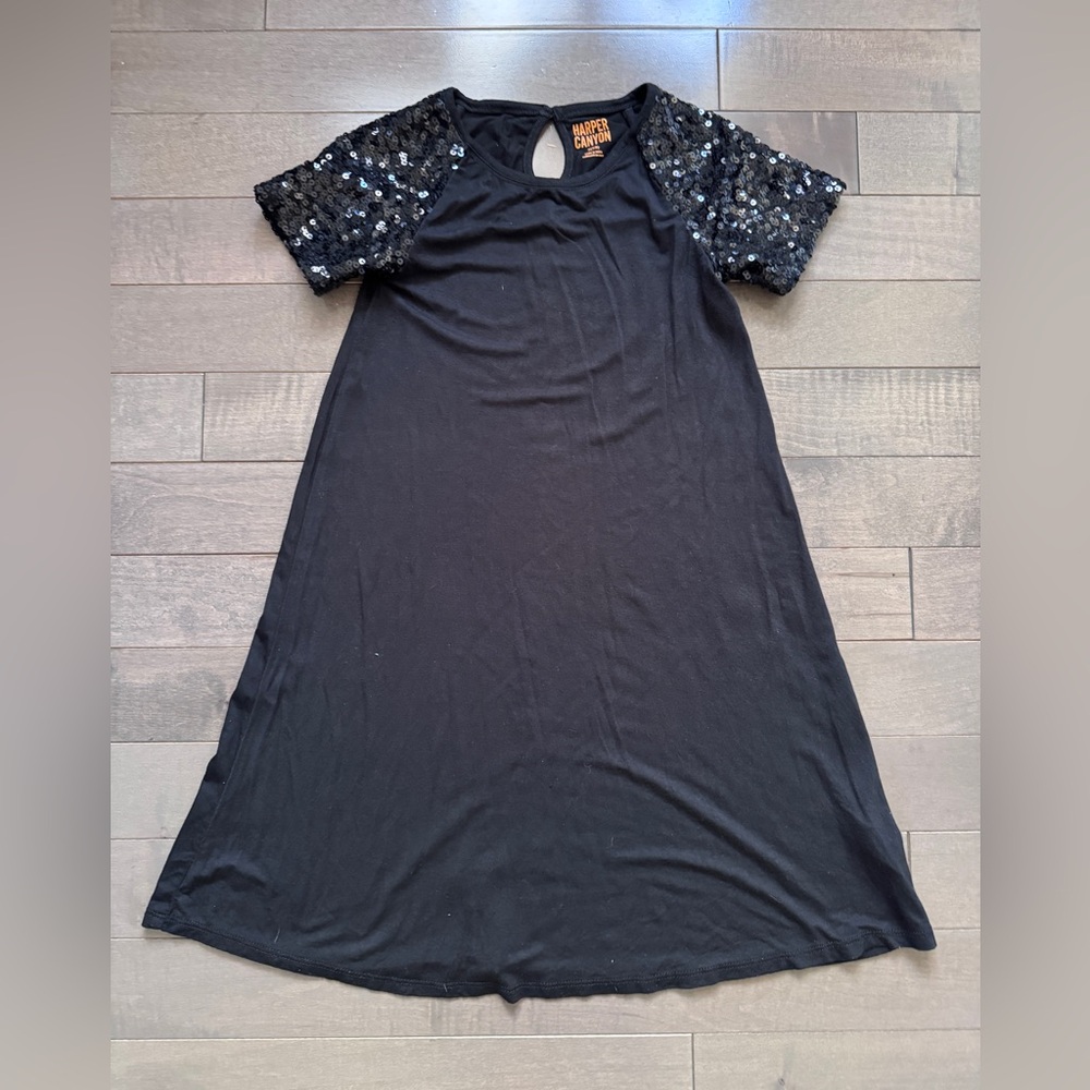 Harper Canyon Black Dress with Sequin Sleeves